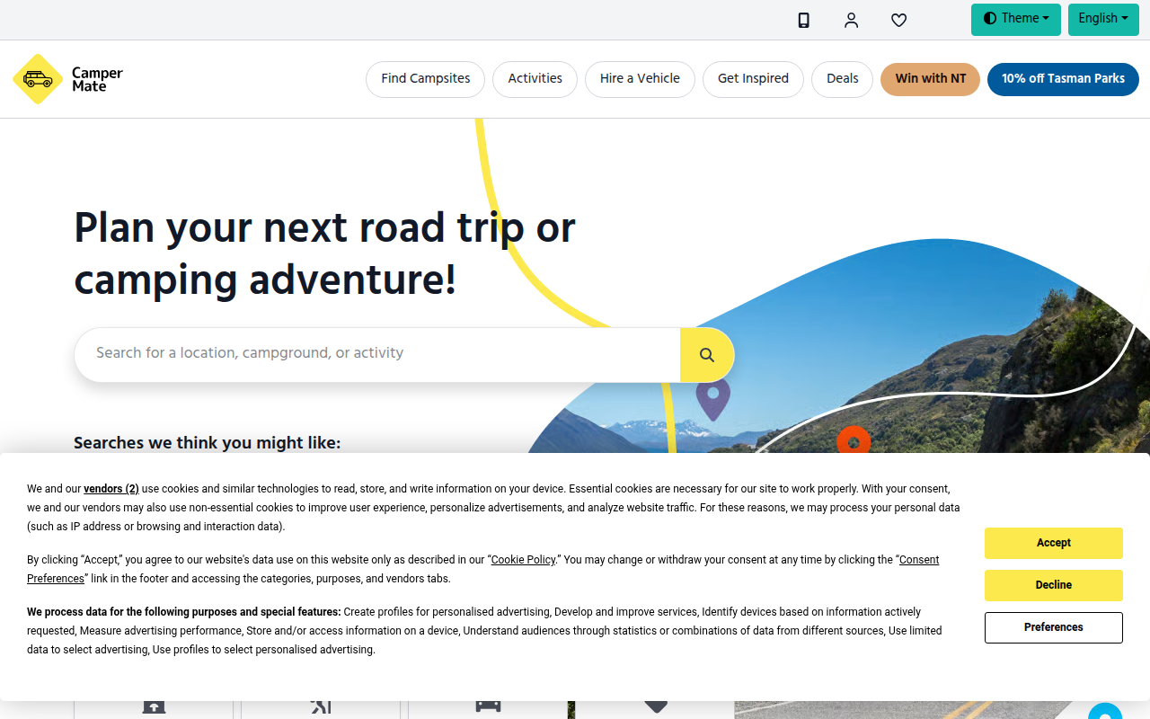Screenshot van campermate.com