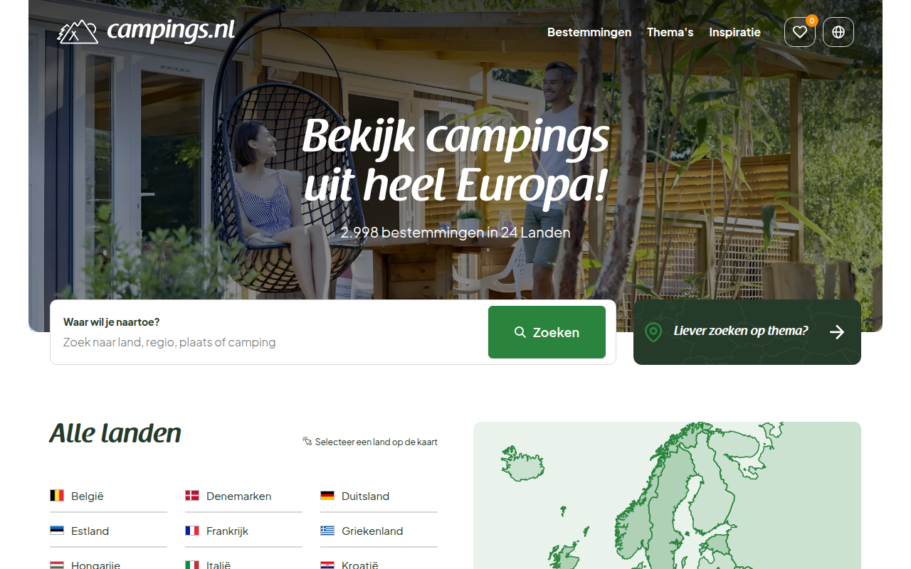 Screenshot van campings.nl