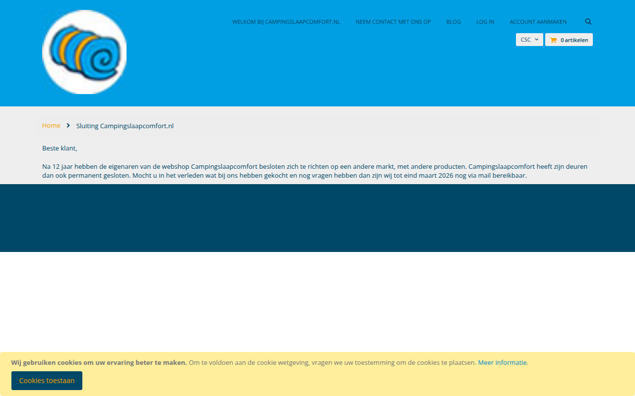 Screenshot van campingslaapcomfort.nl