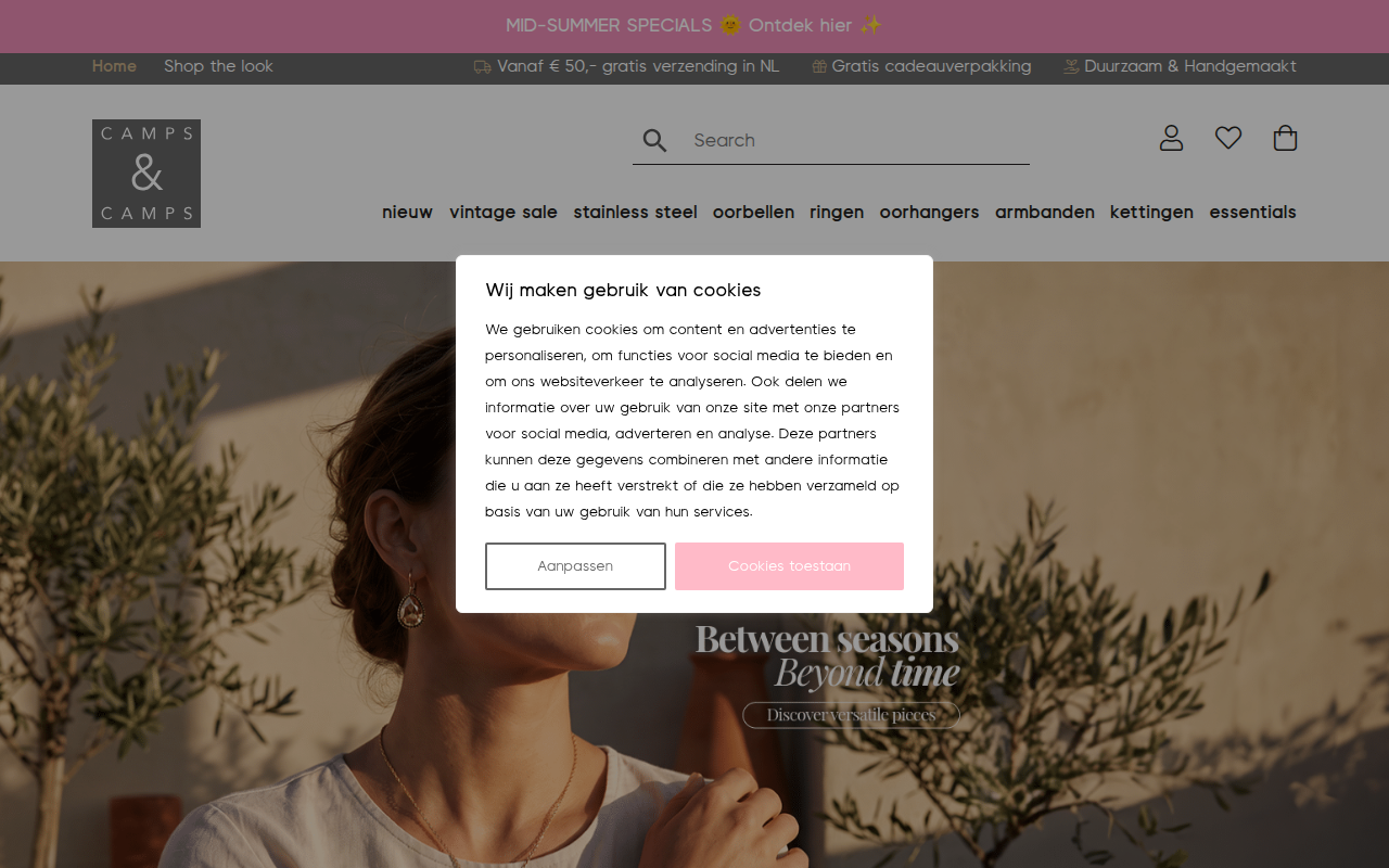 Screenshot van campsencamps.nl