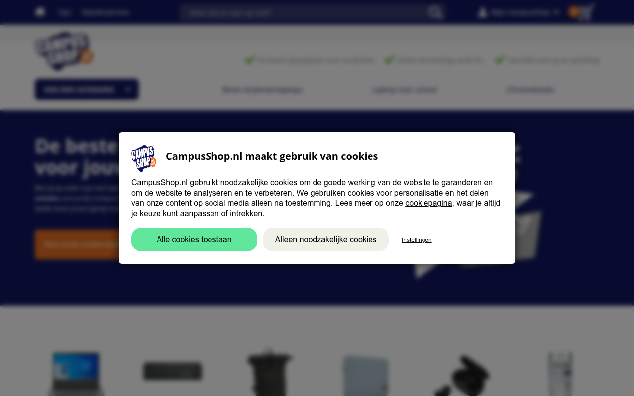 Screenshot van campusshop.nl