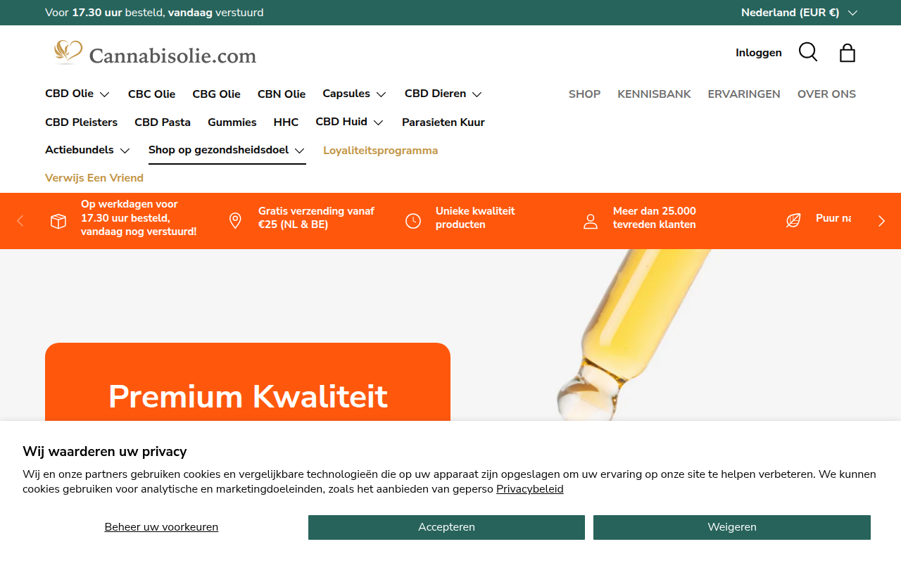 Screenshot van cannabisolie.com