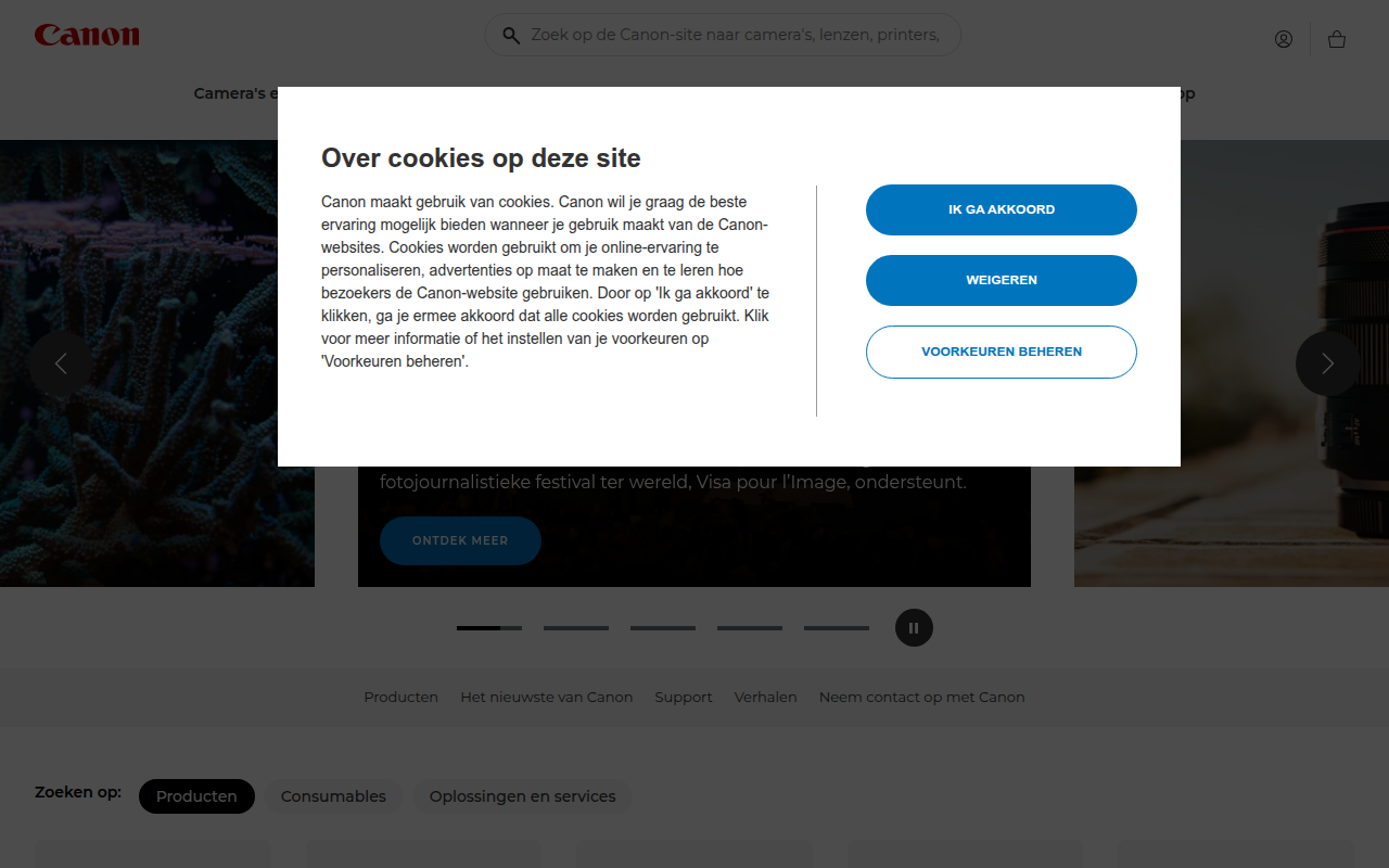 Screenshot van canon.nl