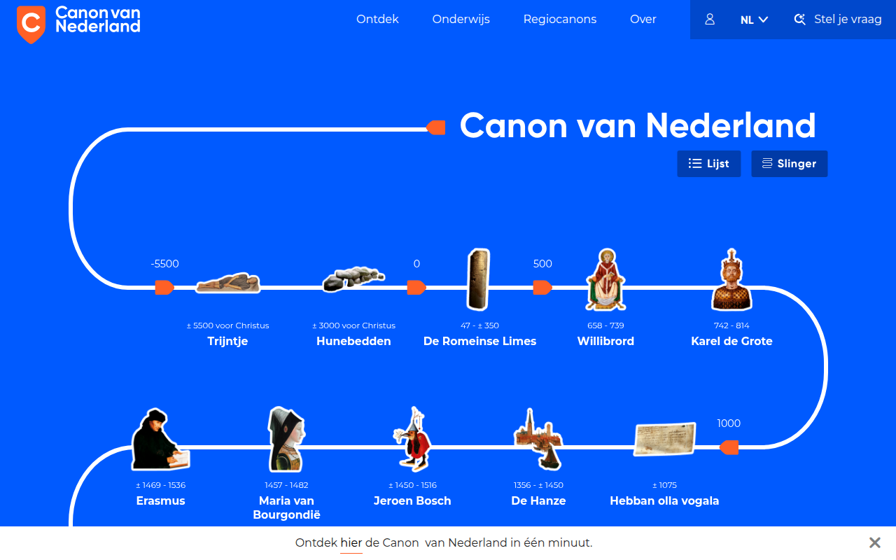 Screenshot van canonvannederland.ginger-acceptatie.driebit.net