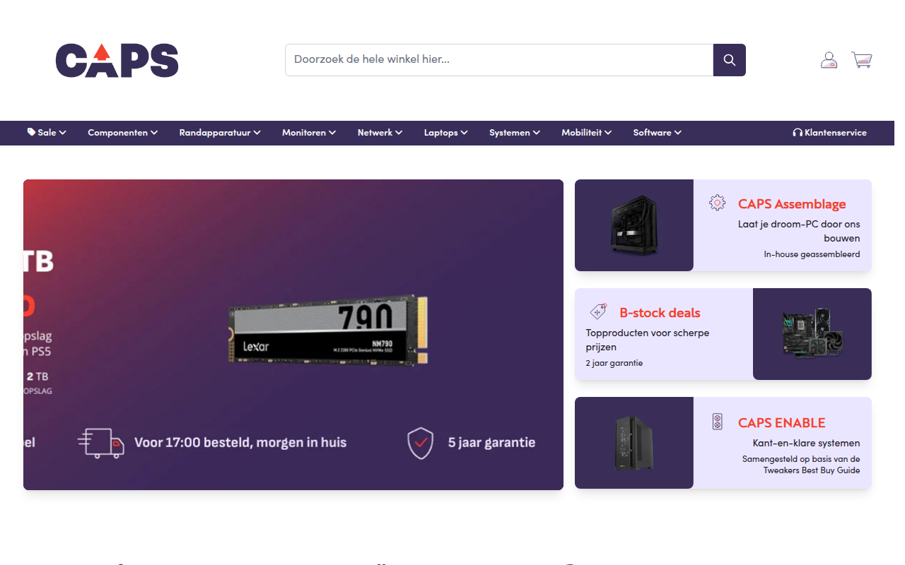 Screenshot van caps.nl