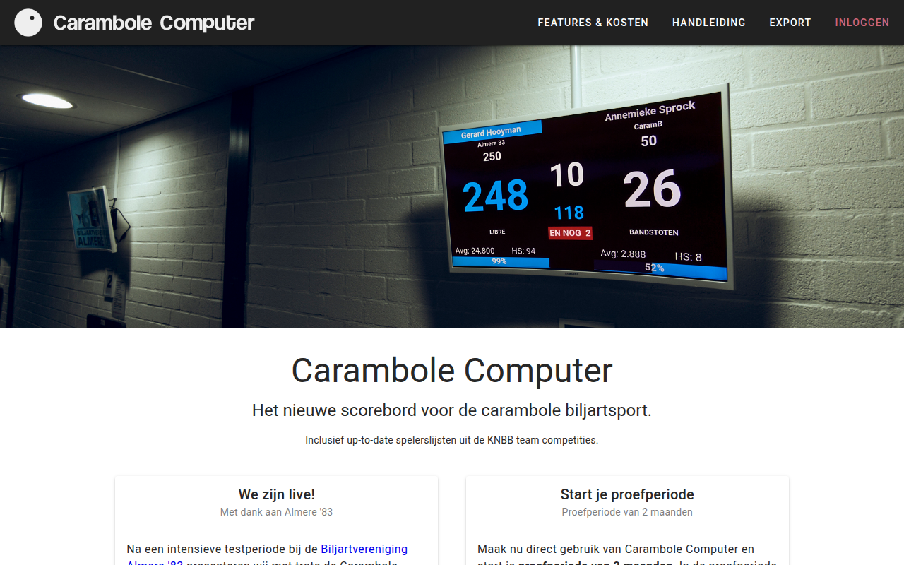 Screenshot van carambolecomputer.nl