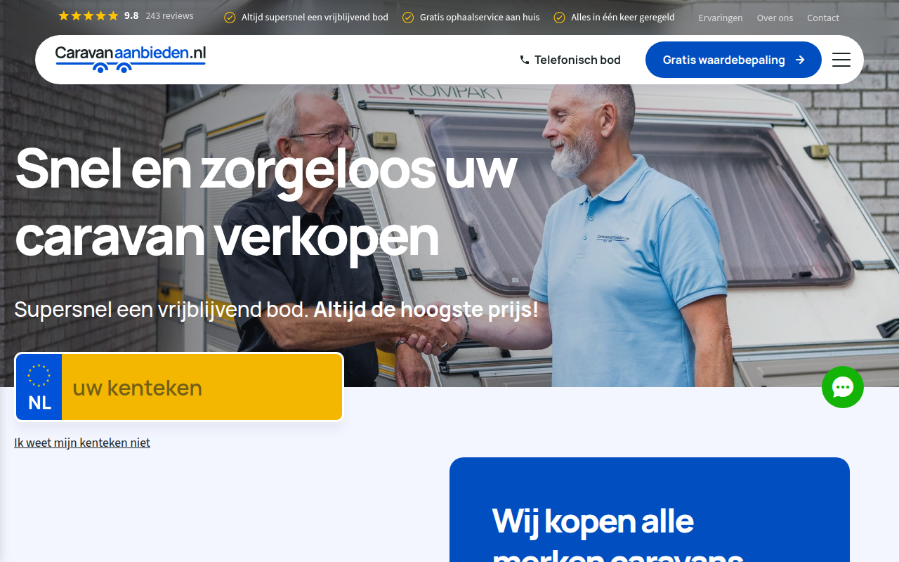 Screenshot van caravanaanbieden.nl