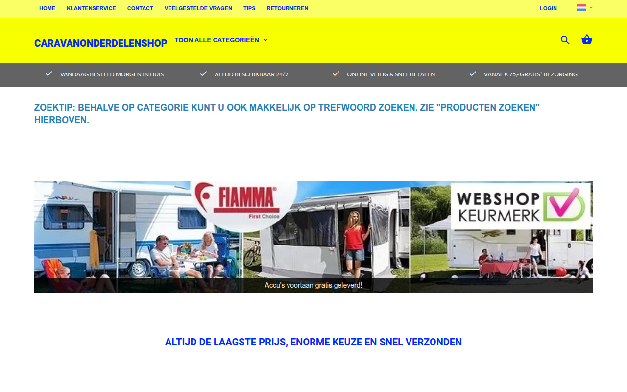 Screenshot van caravanonderdelenshop.nl