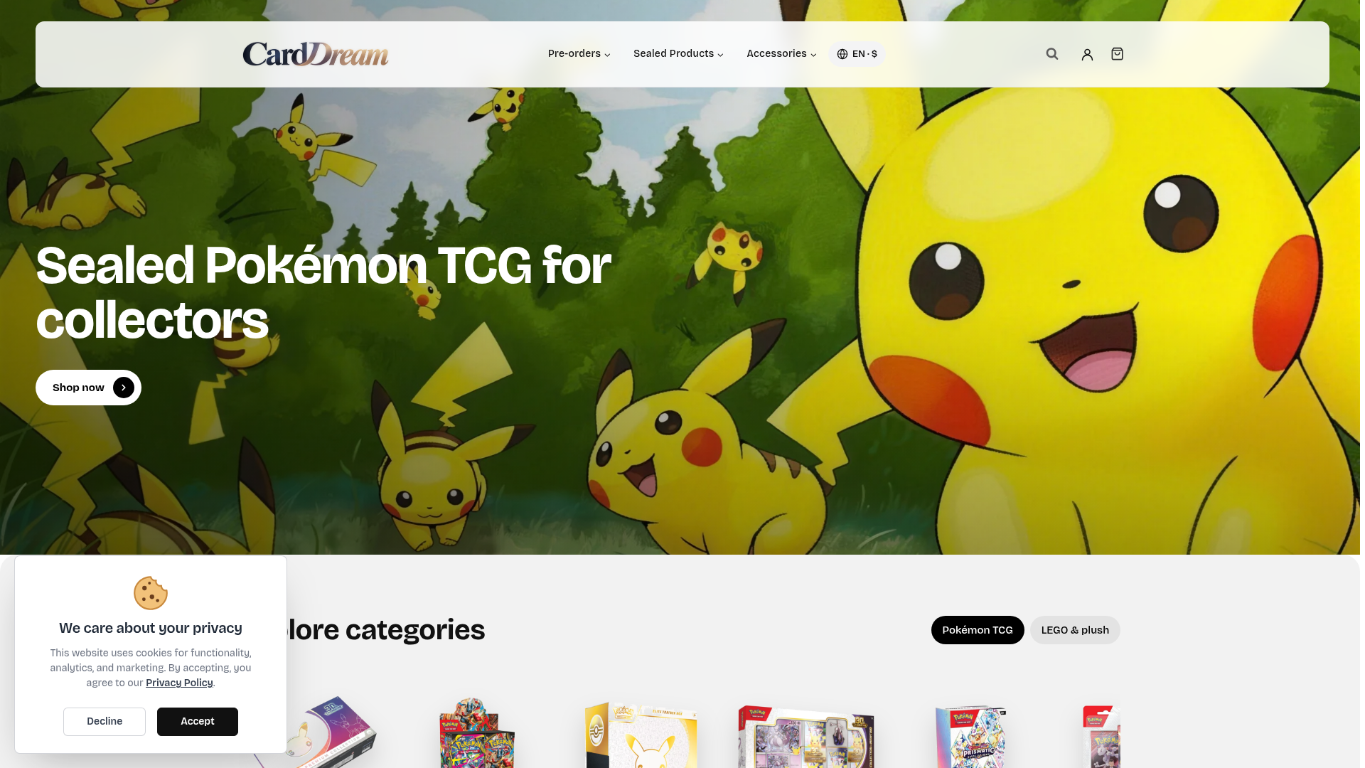 Screenshot van cardreamtcg.com