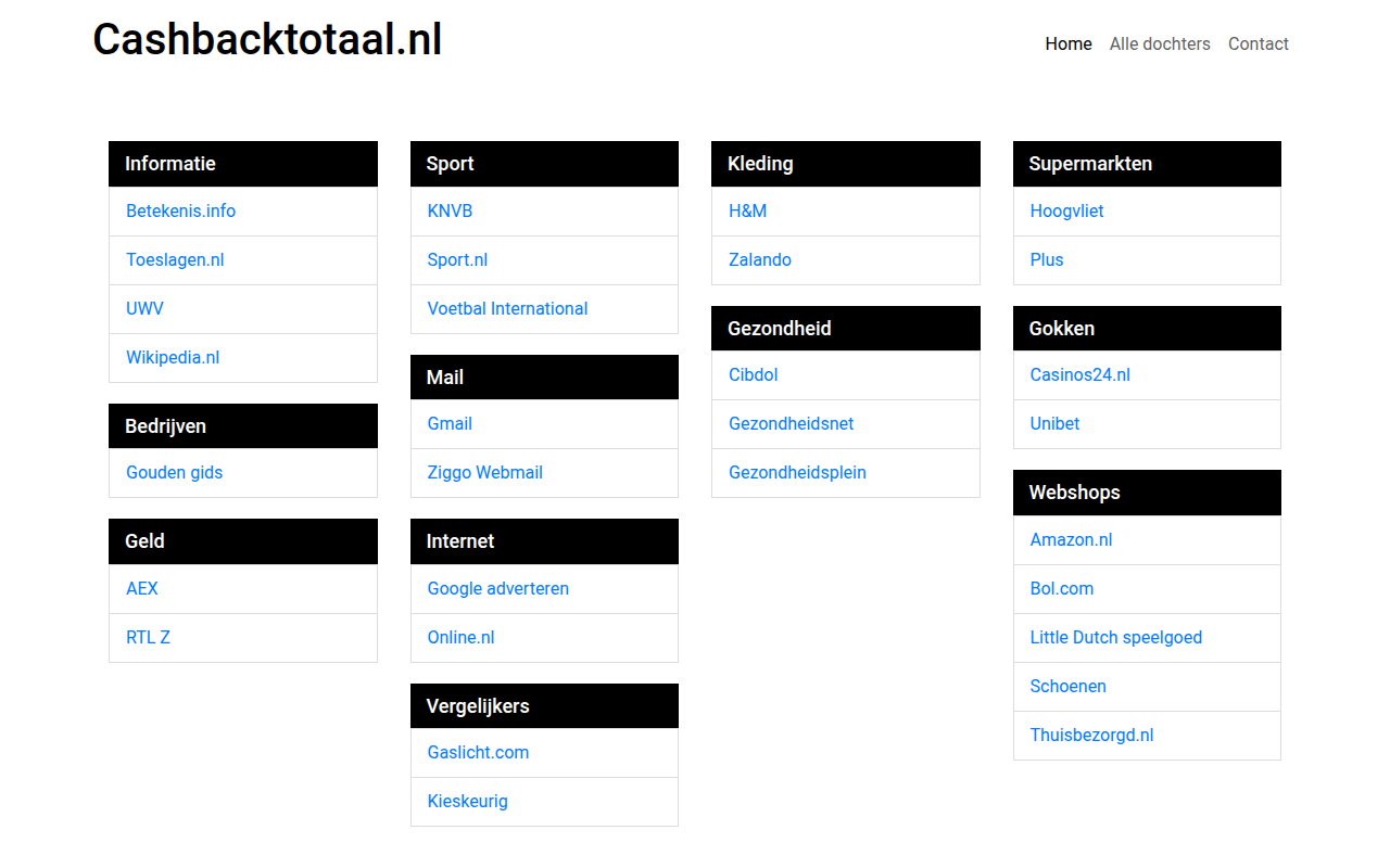 Screenshot van cashbacktotaal.nl