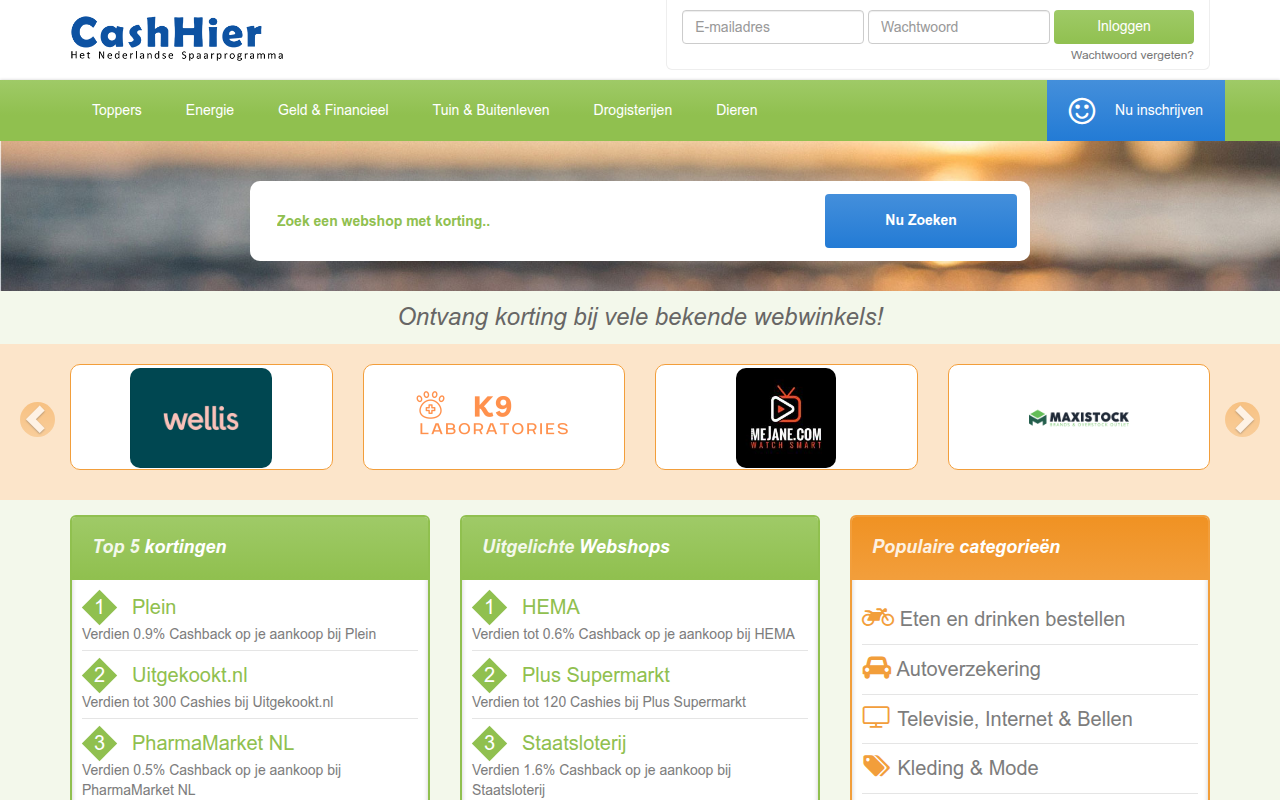 Screenshot van cashhier.nl