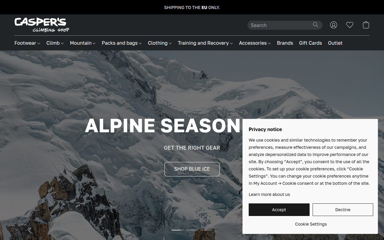Screenshot van caspersclimbingshop.com