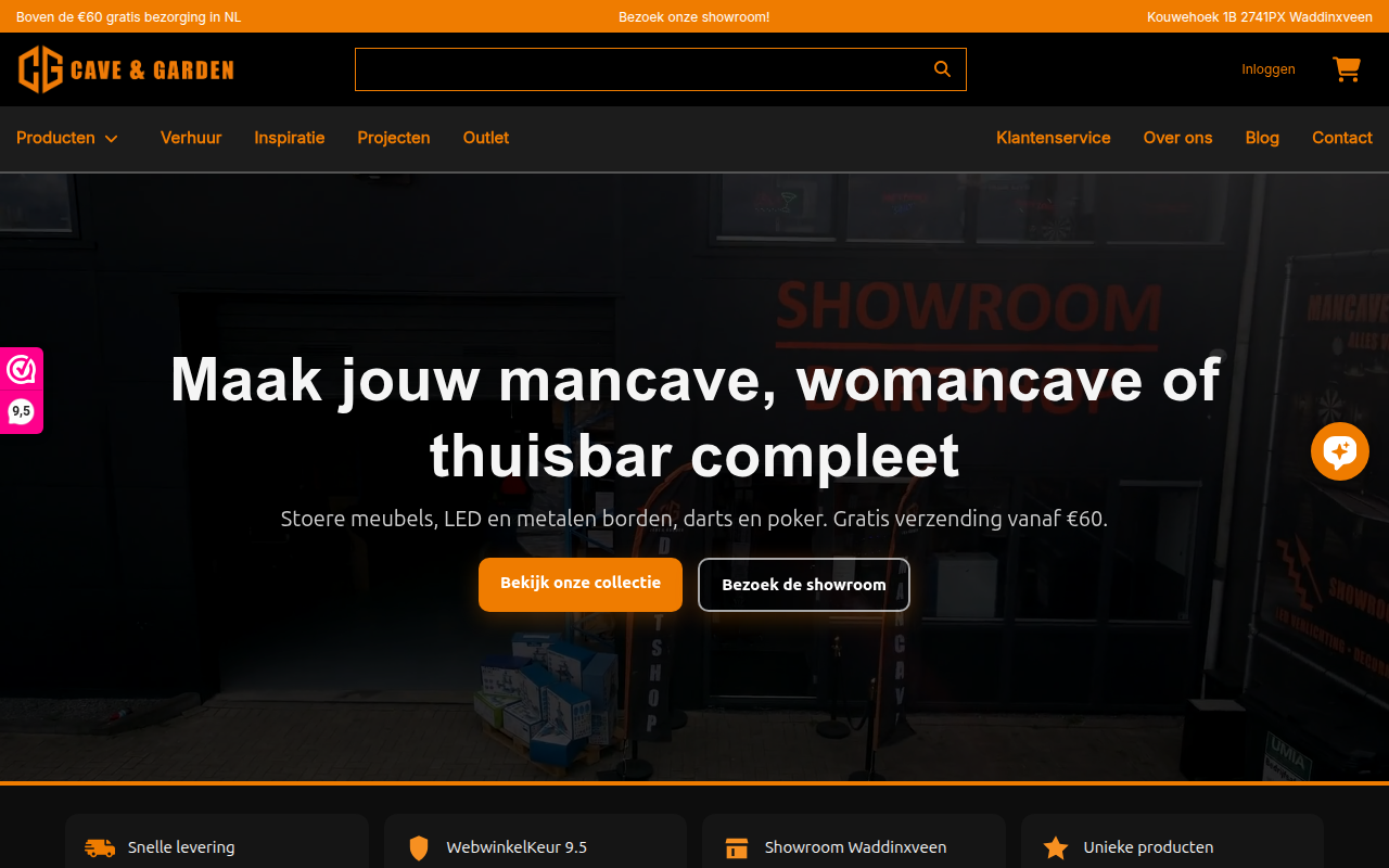 Screenshot van caveandgarden.nl