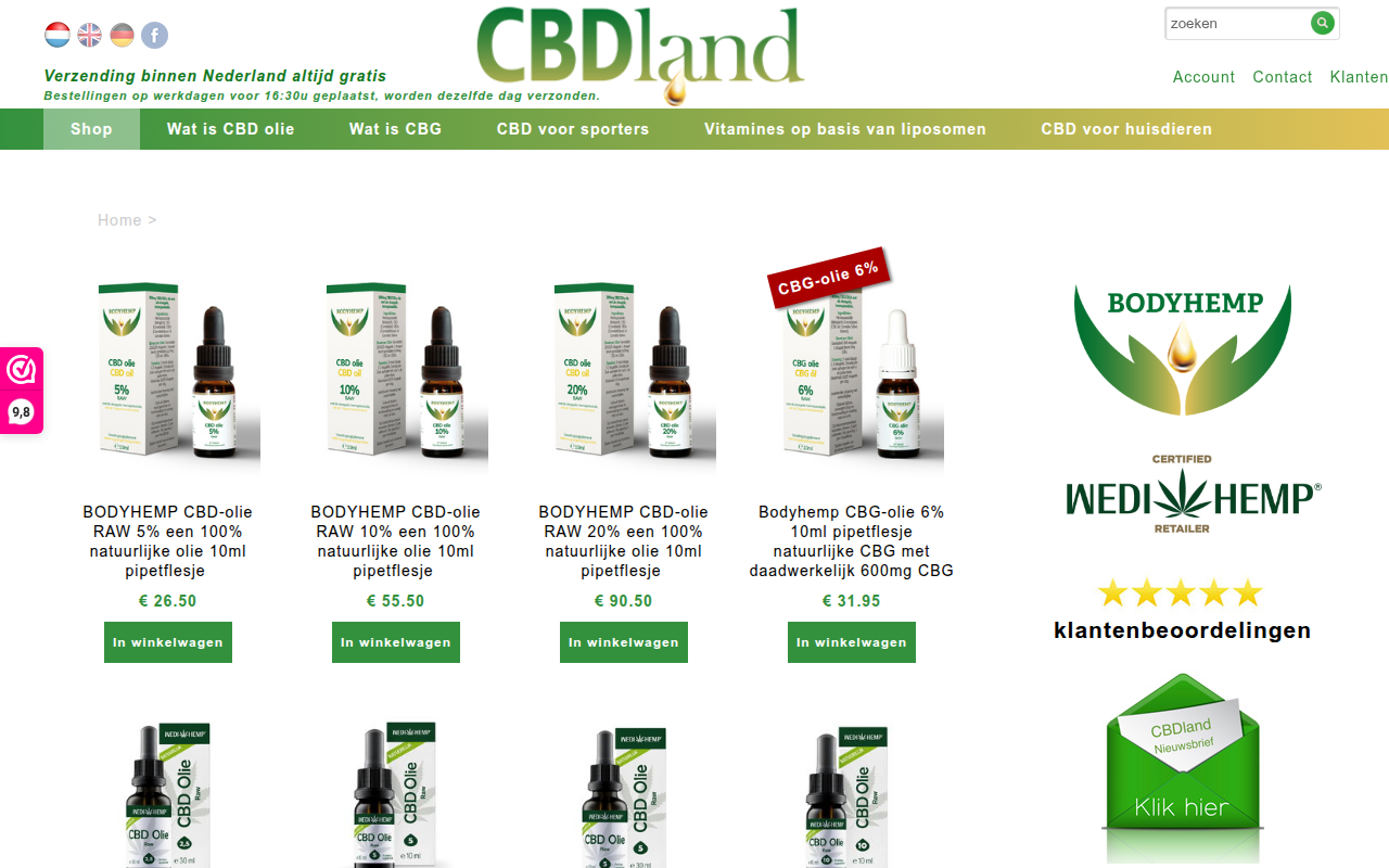 Screenshot van cbdland.nl