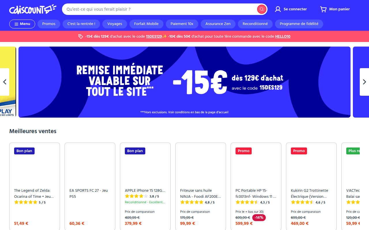 Screenshot van cdiscount.com