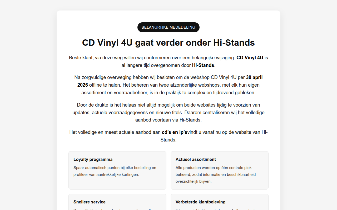 Screenshot van cdvinyl4u.nl