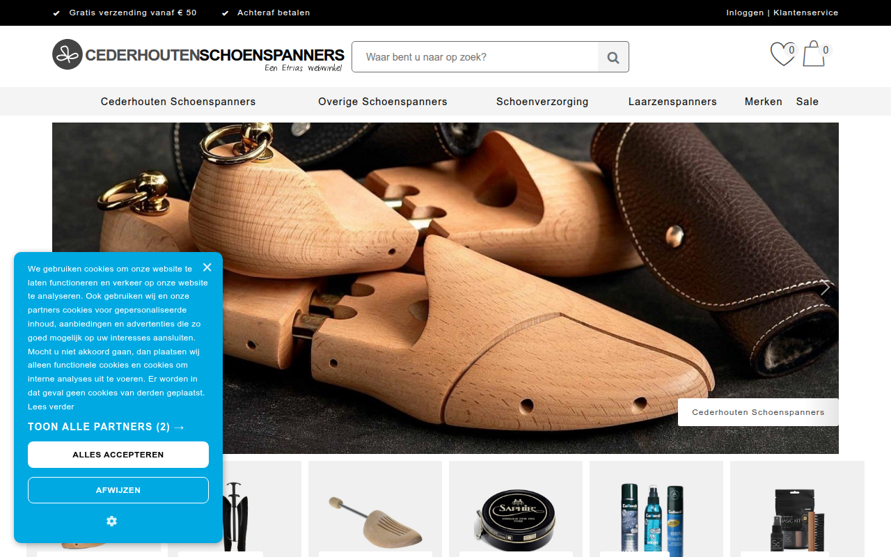 Screenshot van cederhoutenschoenspanners.nl