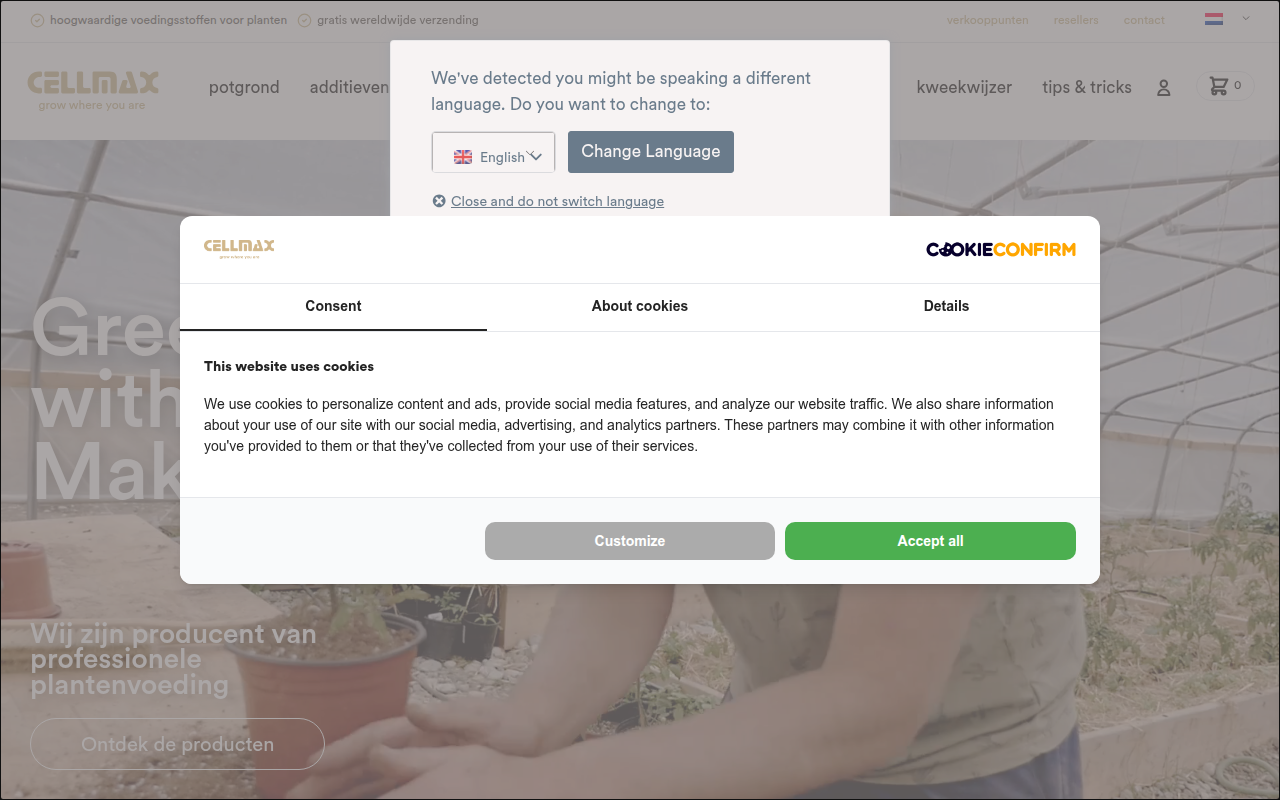 Screenshot van cellmax.eu