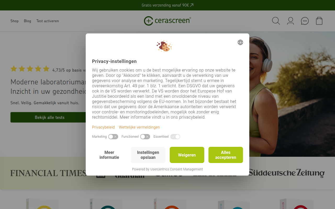 Screenshot van cerascreen.nl
