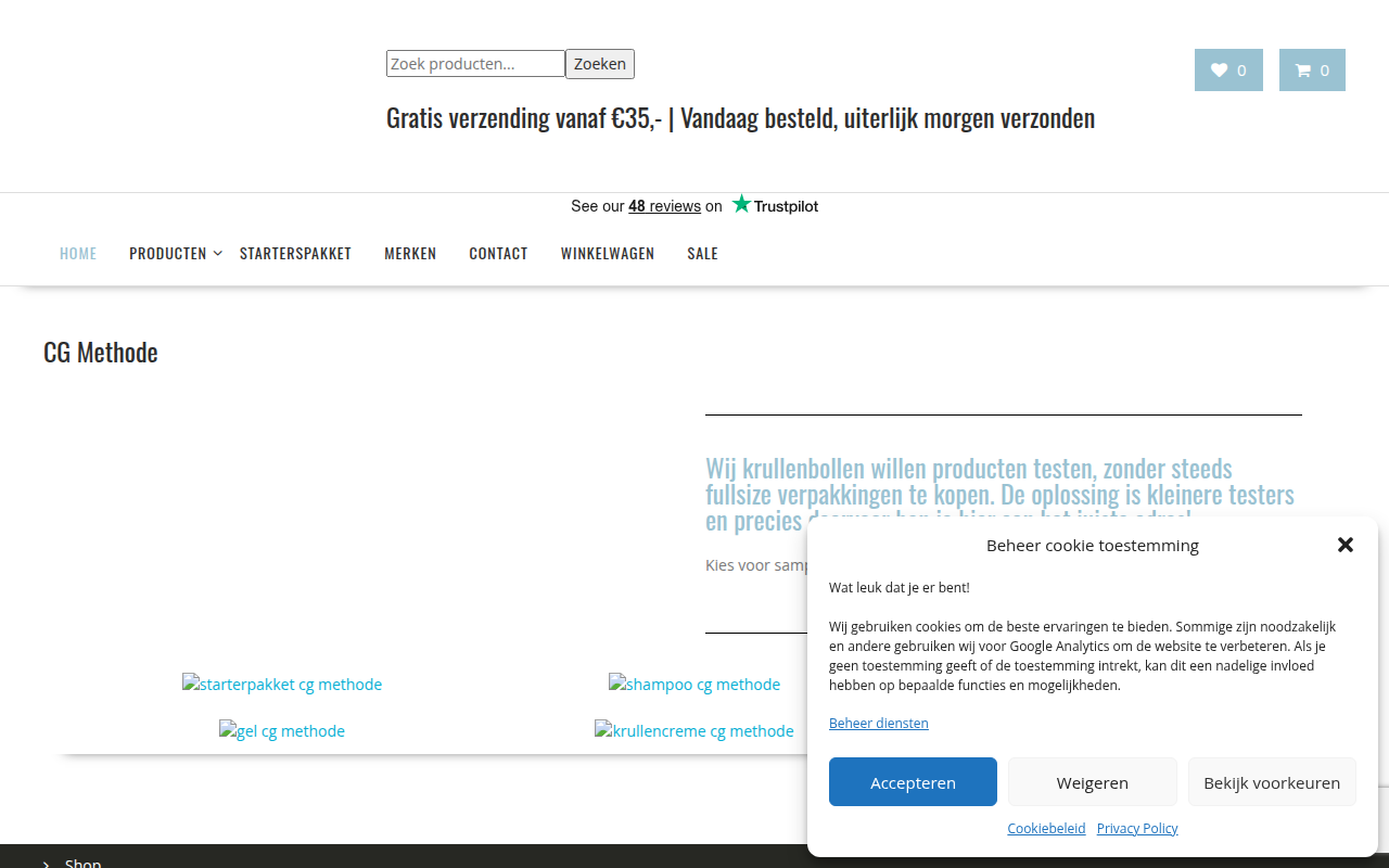 Screenshot van cgtesten.nl