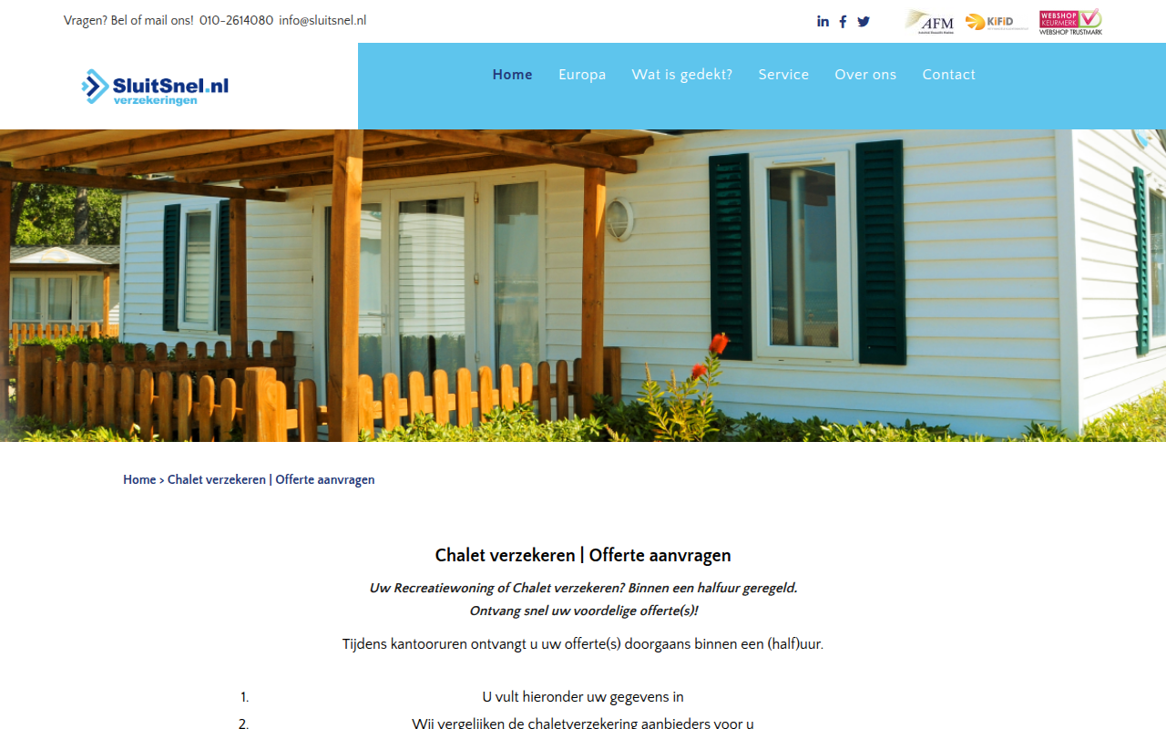 Screenshot van chaletverzekeringen.nl