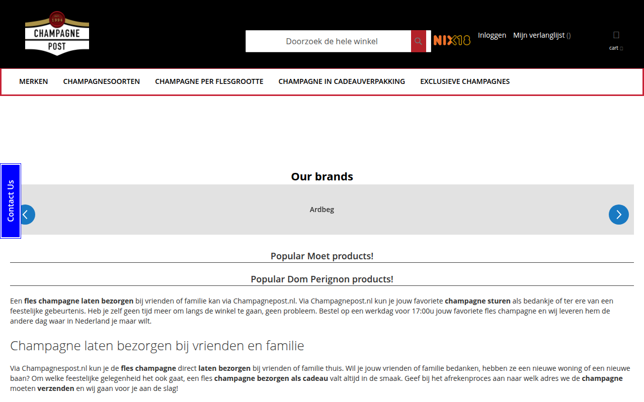 Screenshot van champagnepost.nl