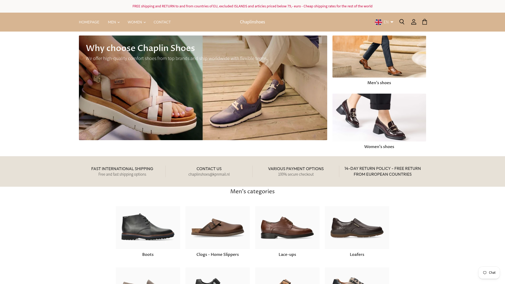 Screenshot van chaplinshoes.com