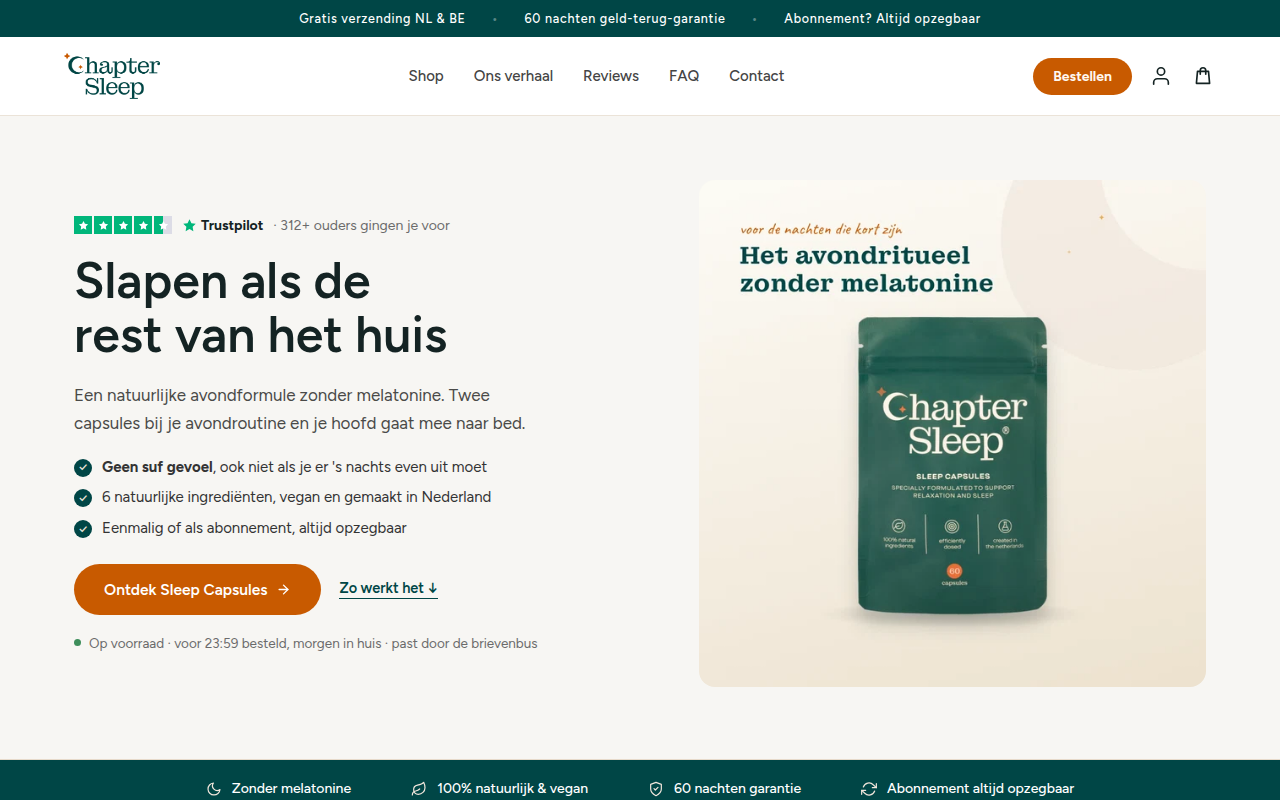 Screenshot van chaptersleep.nl