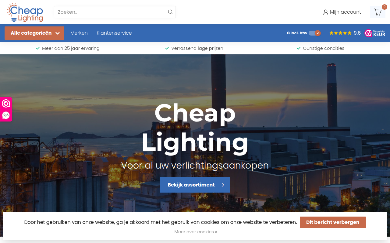 Screenshot van cheaplighting.nl