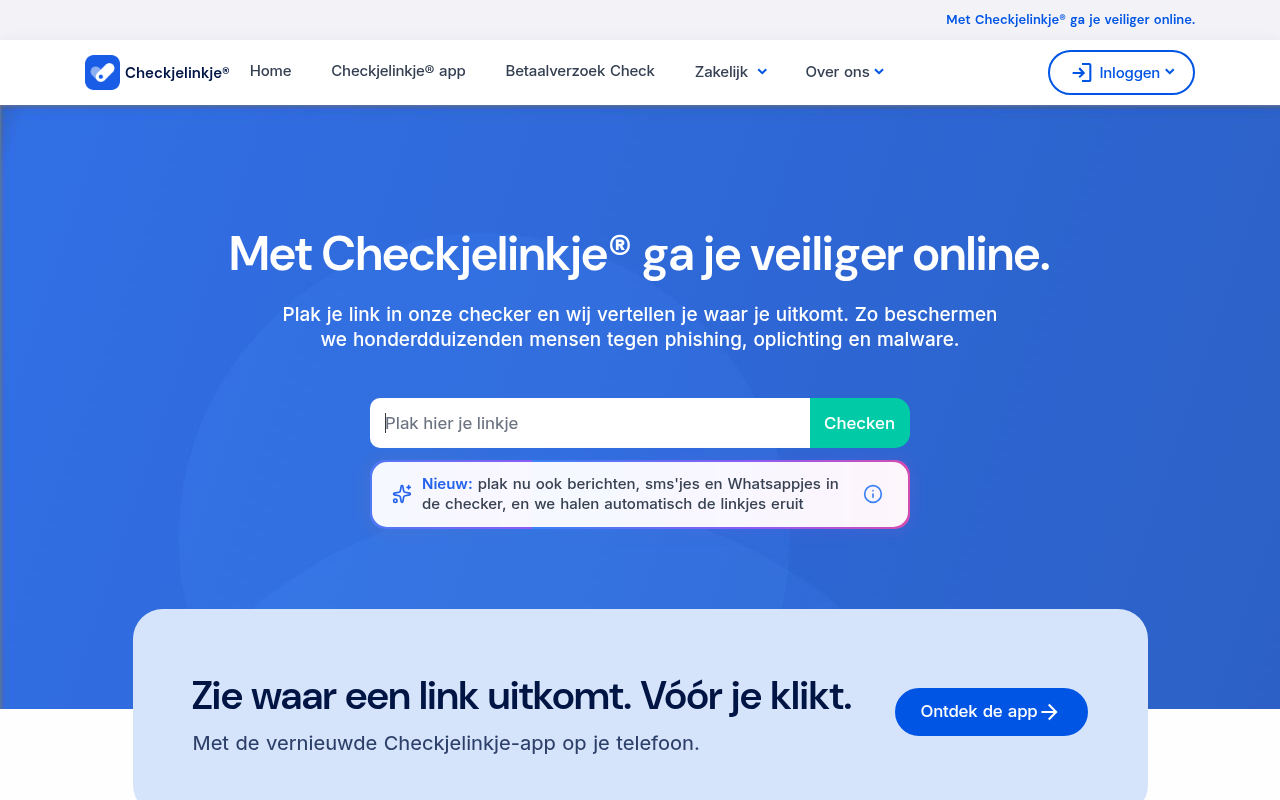 Screenshot van checkjelinkje.nl