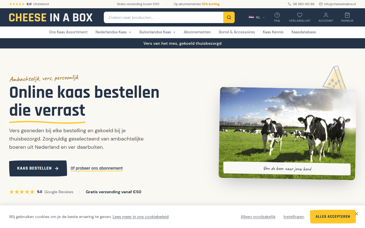 Screenshot van cheeseinabox.nl