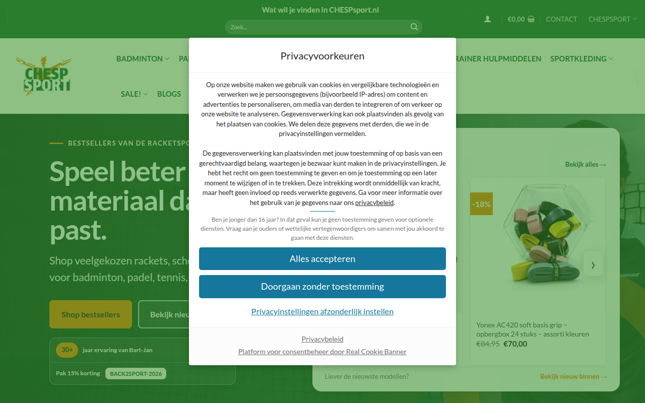 Screenshot van chespsport.nl