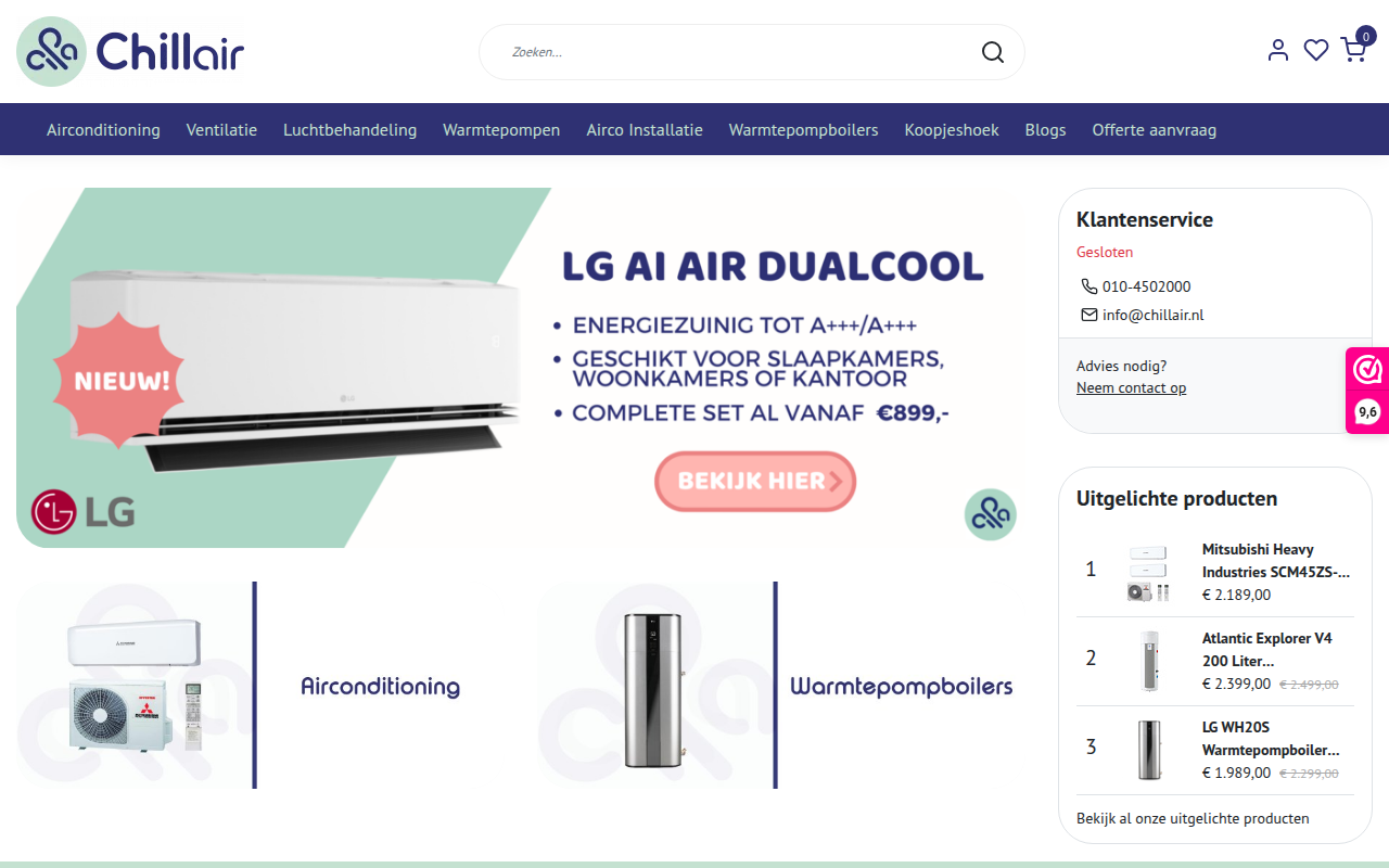 Screenshot van chillair.nl