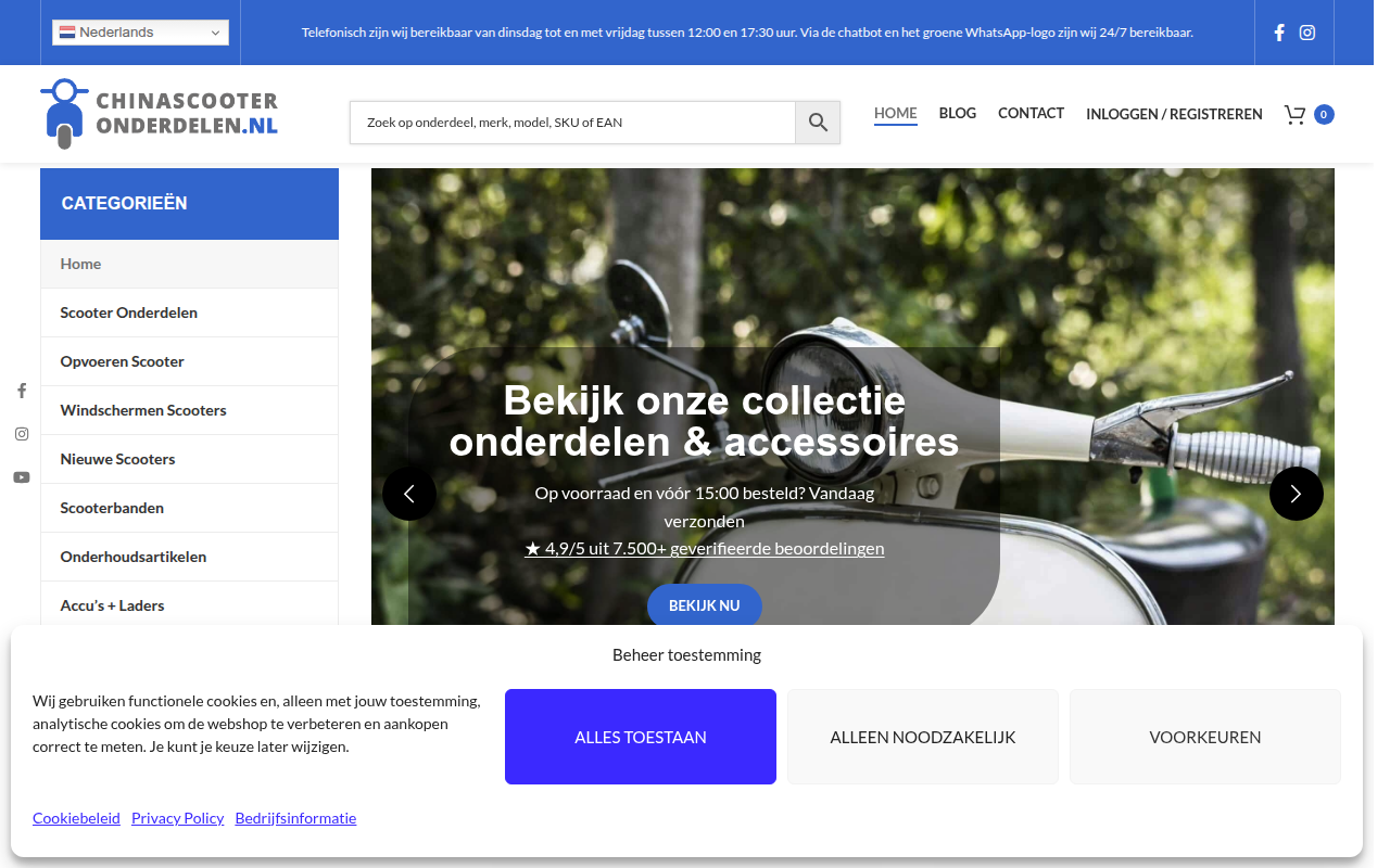 Screenshot van chinascooteronderdelen.nl