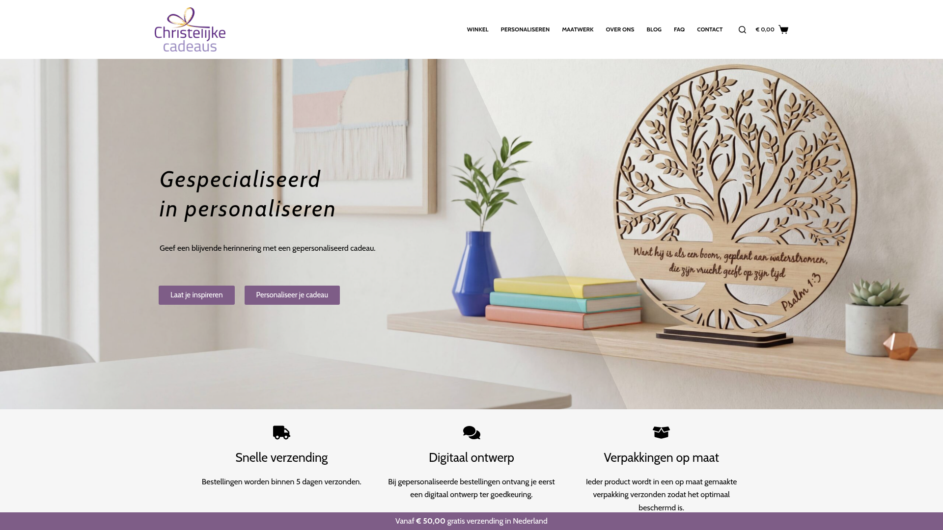 Screenshot van christelijkecadeaus.nl