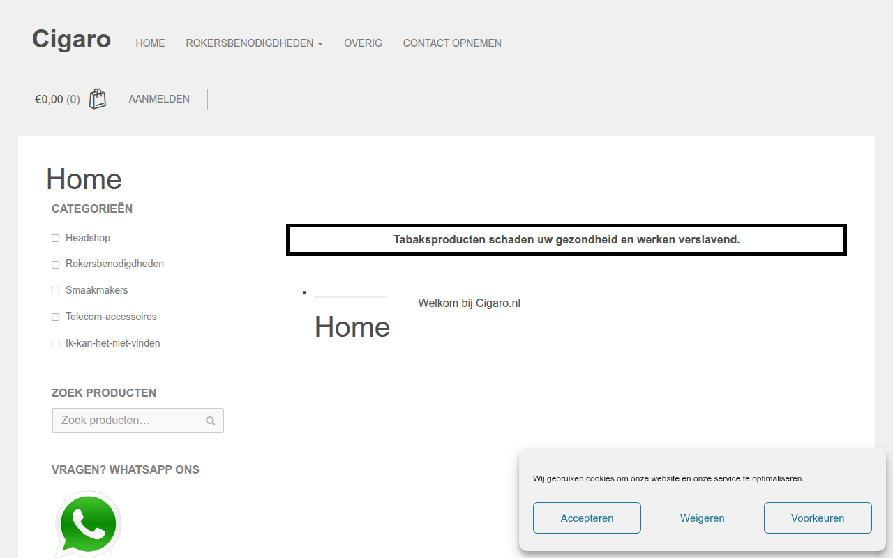 Screenshot van cigaro.nl