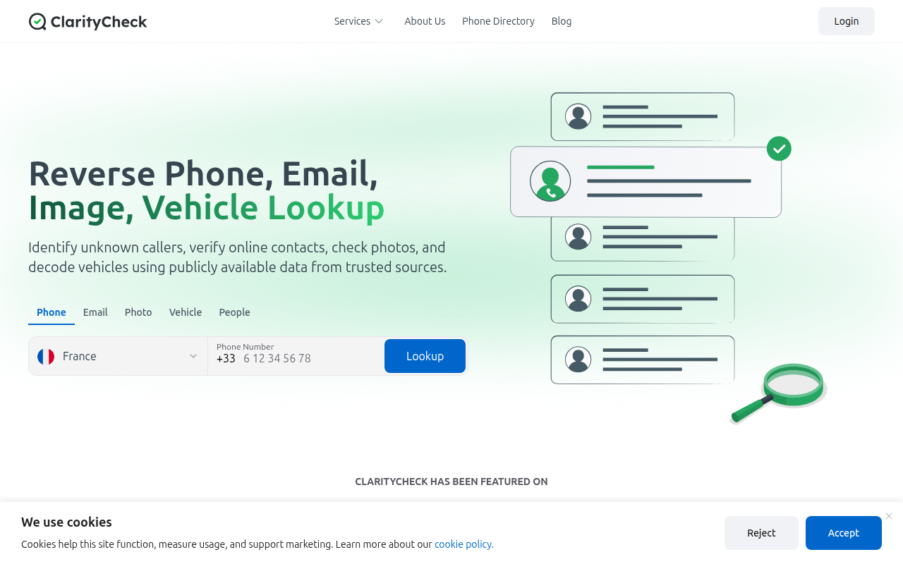Screenshot van claritycheck.com