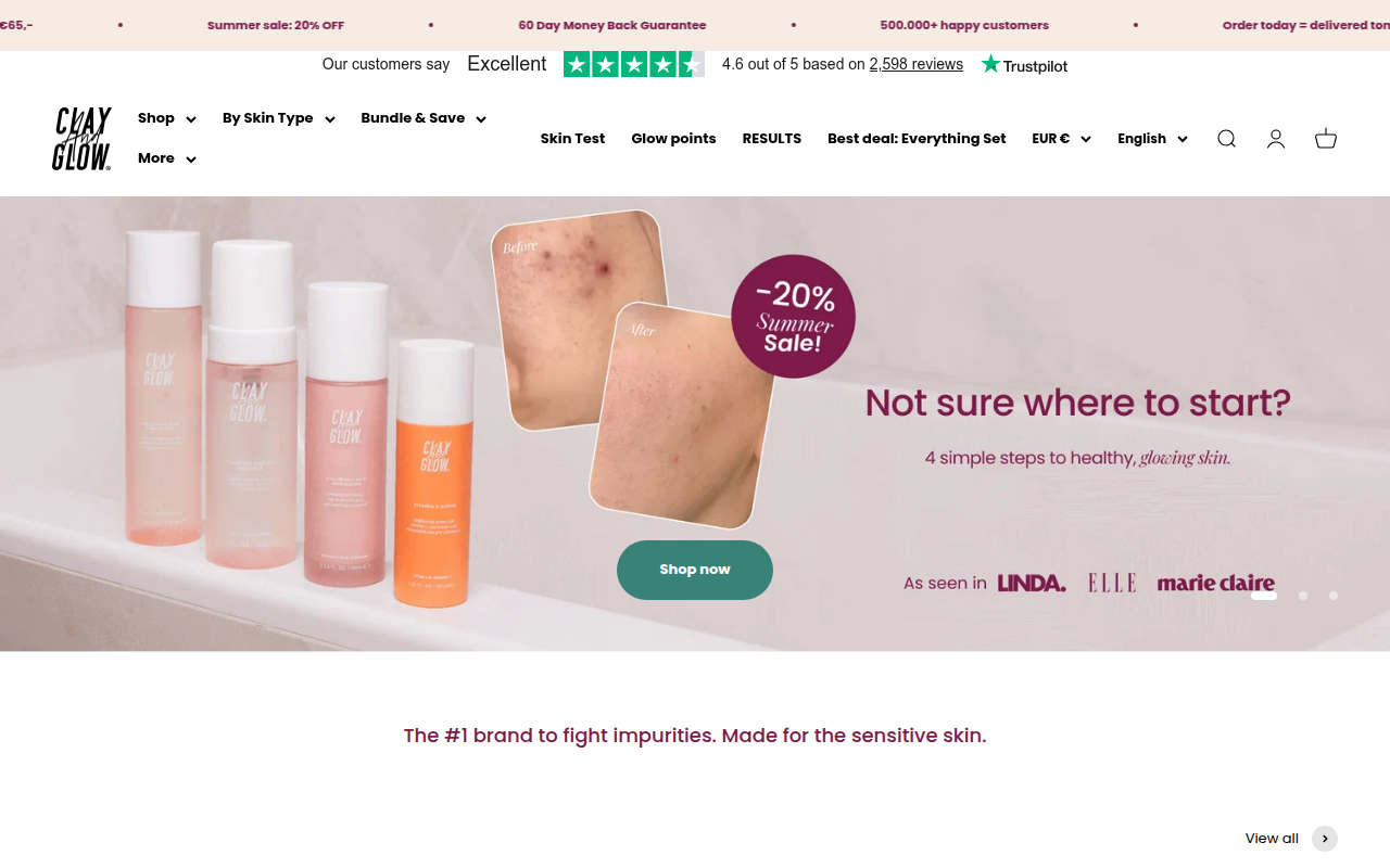 Screenshot van clayandglow.nl