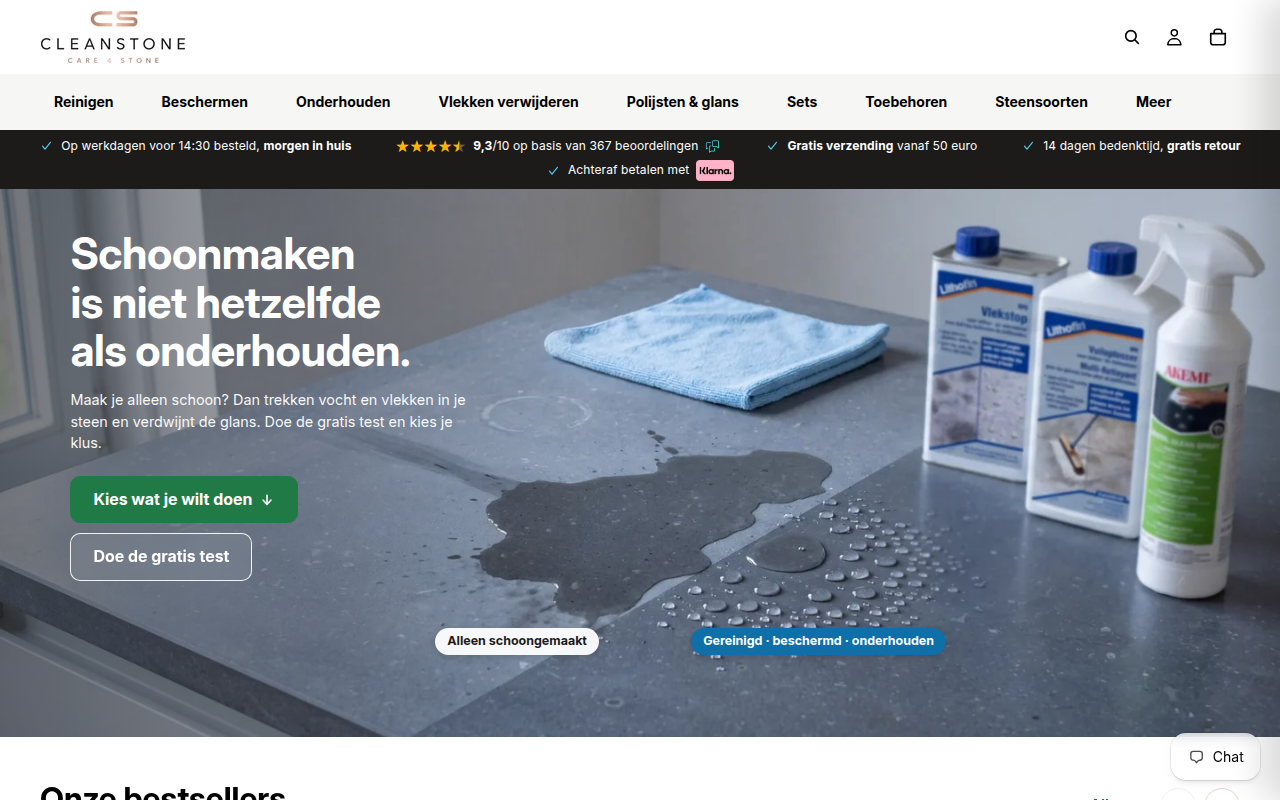 Screenshot van cleanstone.nl