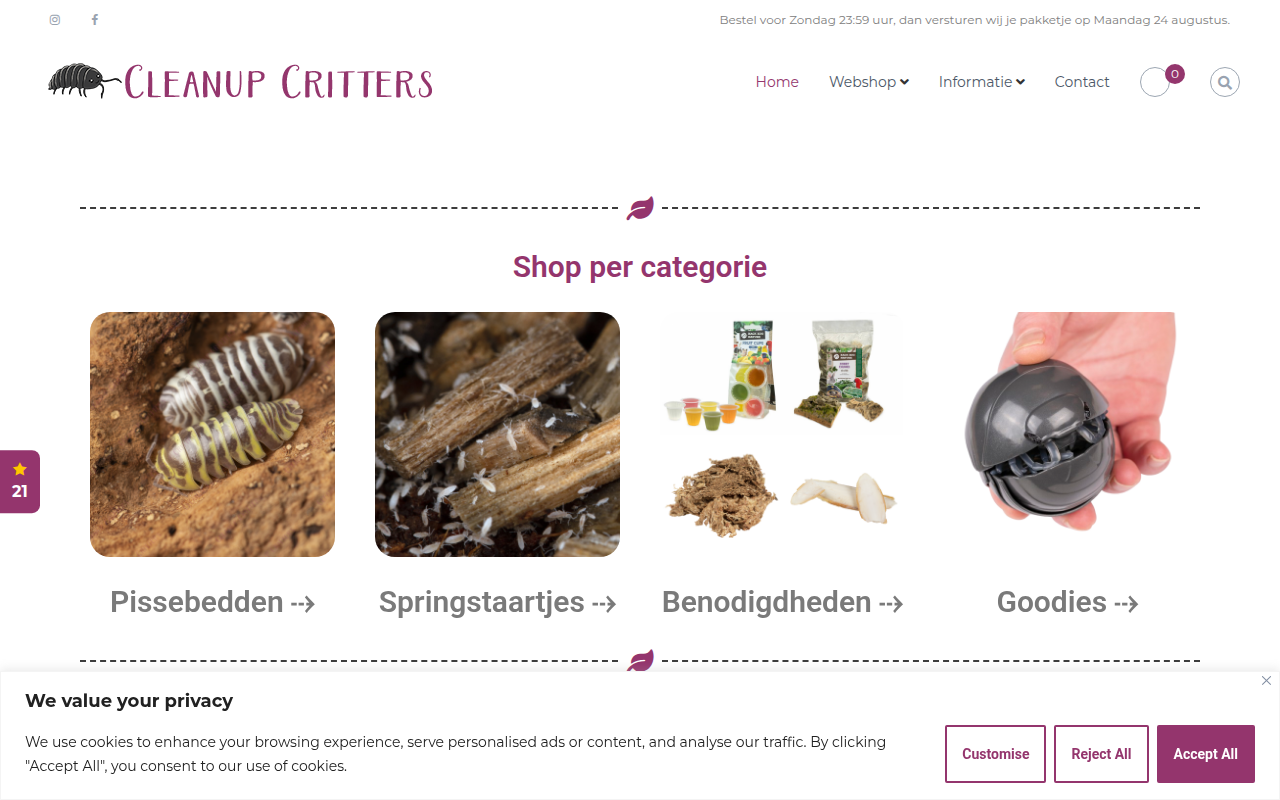 Screenshot van cleanupcritters.nl