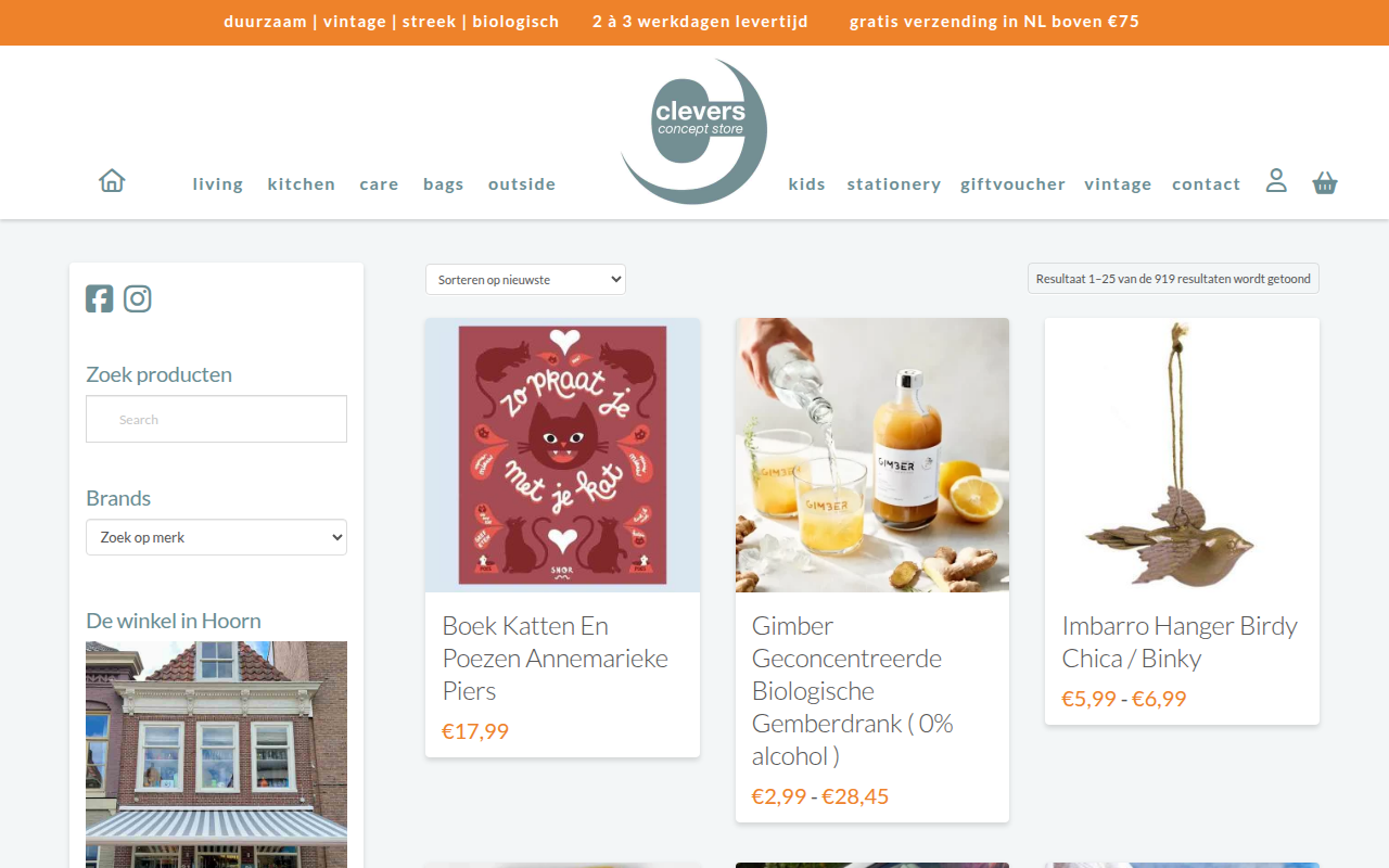 Screenshot van cleversconceptstore.nl