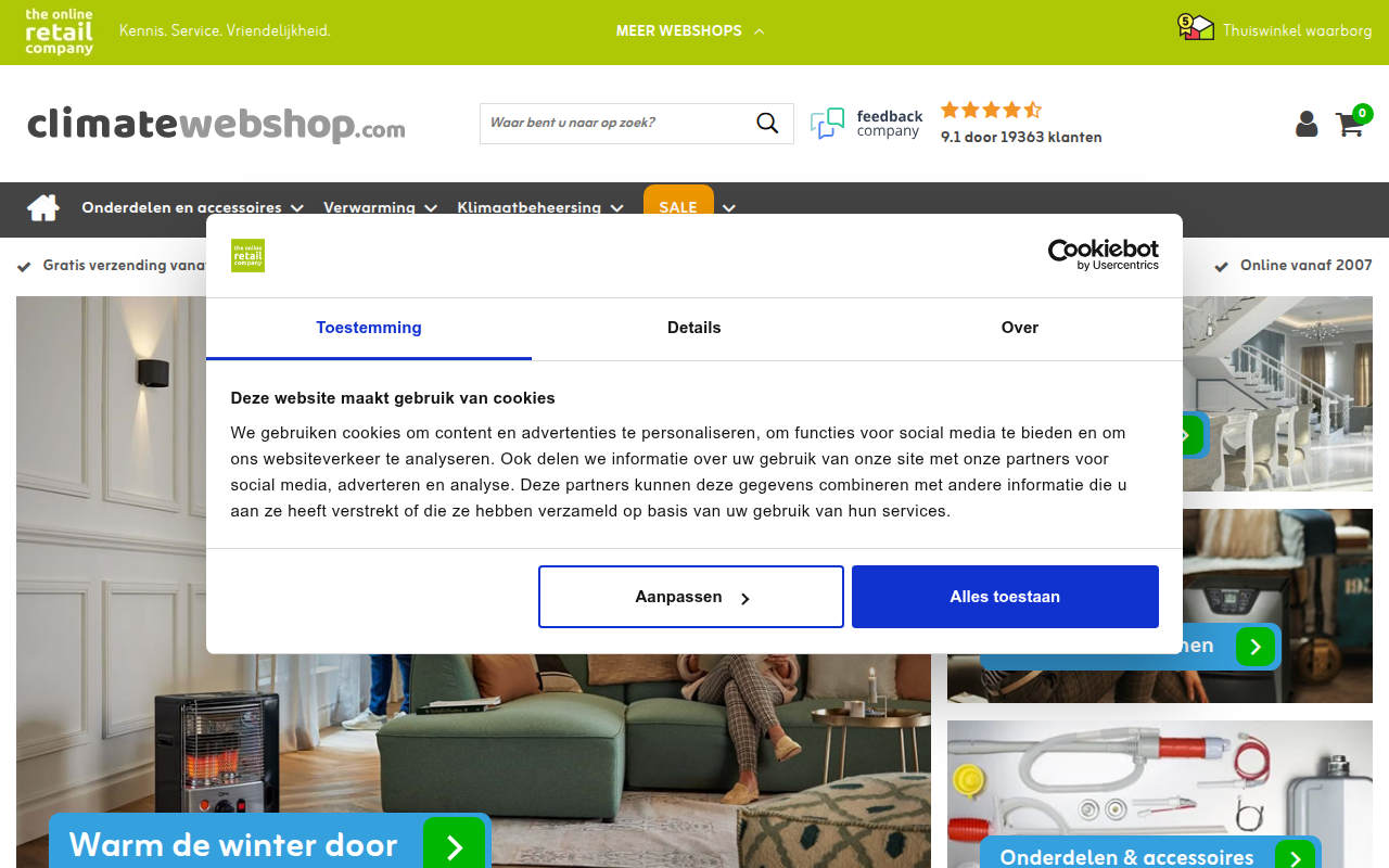 Screenshot van climatewebshop.com