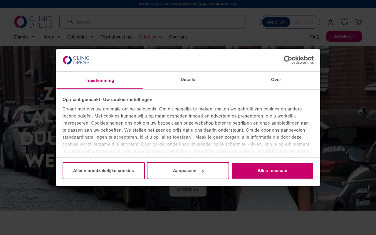 Screenshot van clinicdress.nl