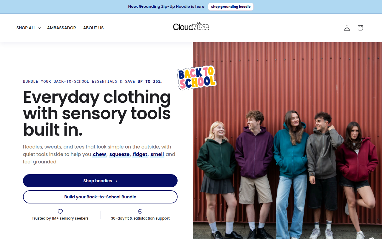 Screenshot van cloudnineclothing.ca