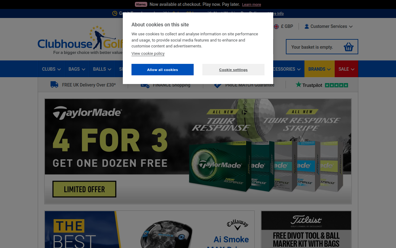 Screenshot van clubhousegolf.co.uk