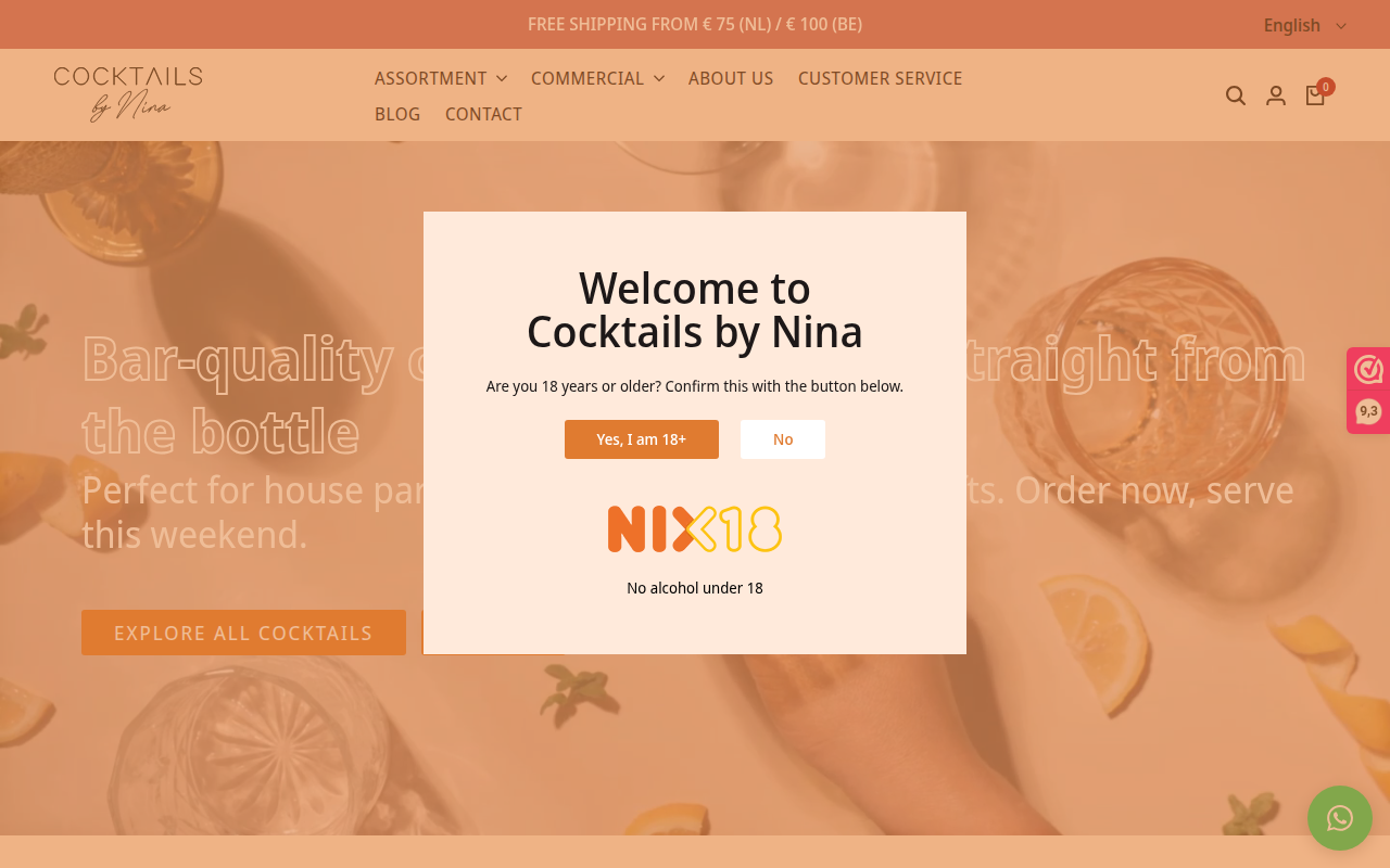 Screenshot van cocktailsbynina.com