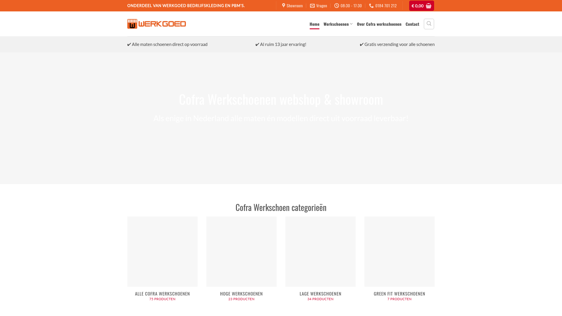 Screenshot van cofra-werkschoenen.nl