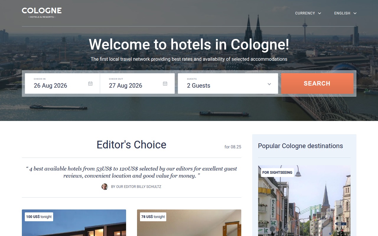 Screenshot van colognehotel.net
