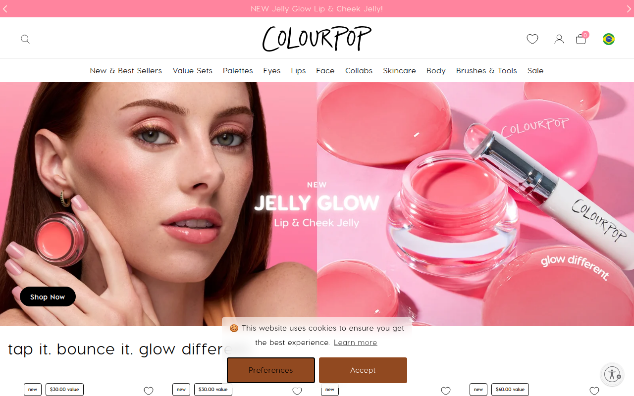 Screenshot van colourpop.com