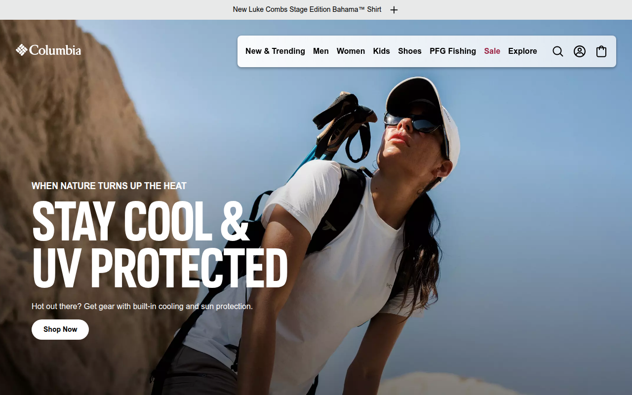 Screenshot van columbia.com